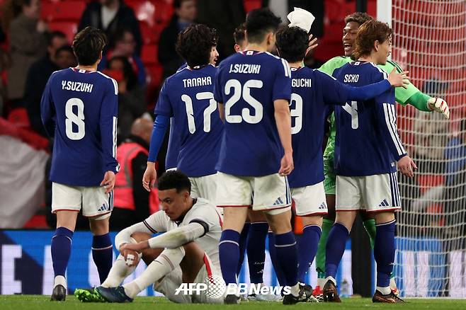 지난 1일 영국 런던 웸블리에서 열린 평가전에서 일본에 0-1로 졌던 잉글랜드 축구대표팀. /AFPBBNews=뉴스1