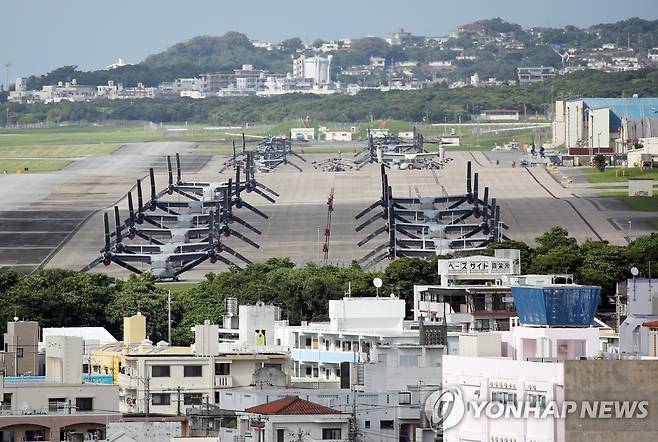 일본 오키나와현 미군 후텐마비행장의 수직이착륙수송기 오스프리 [연합뉴스 자료사진. 재판매 및 DB금지]