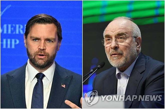 밴스 미국 부통령(왼쪽)과 모하마드 바게르 갈리바프 이란 의회 의장 [로이터·신화=연합뉴스 자료사진. 재판매 및 DB 금지]