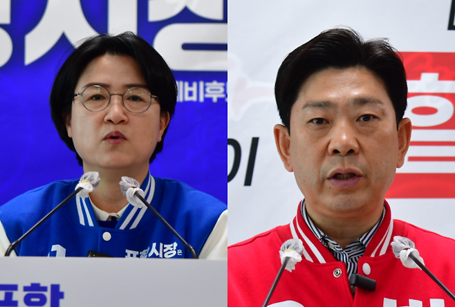 ▲ 더불어민주당 박희정(왼쪽), 국민의힘 박용선 포항시장 후보.