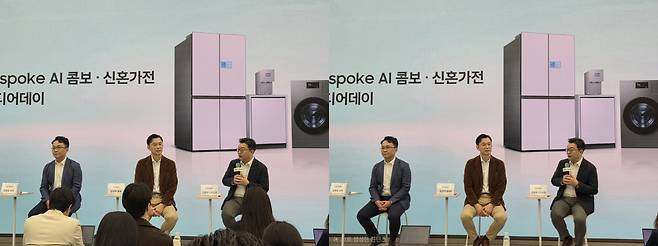갤럭시 S26 울트라 ‘AI 지우기’ 적용 전(왼쪽)과 후 모습. 사진은 (왼쪽부터) 성종훈 삼성전자 DA사업부 상무, 한국총괄 임성택 부사장, 김용훈 상무가 26일 삼성강남에서 열린 ‘비스포크 AI 콤보’ 세탁건조기 출시 행사에서 질문에 답하고 있는 모습. 손희정 기자 sonhj1220@