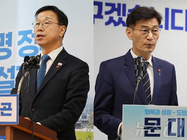더불어민주당 제주도지사 후보 본경선에 오른 위성곤 국회의원(사진 왼쪽)과 문대림 국회의원.2026.4.11 ⓒ 뉴스1 홍수영 기자