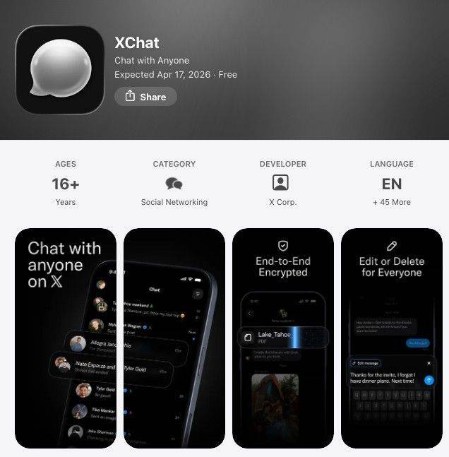 애플 앱스토어에 등록된 X챗. 애플 앱스토어 캡처.