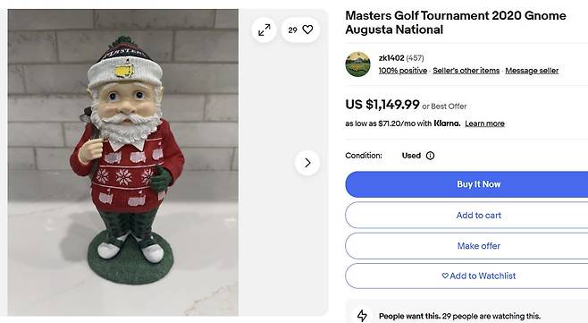 e베이에서 1149.99달러 가격표가 붙은 2020 산타 놈.