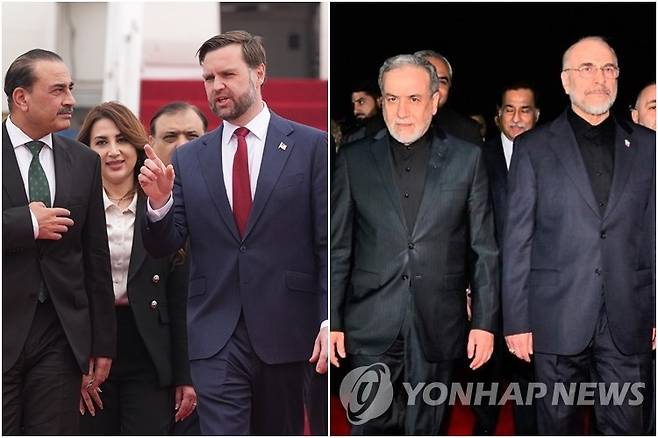 미국 대표단(왼쪽)과 이란 대표단 [AP·EPA=연합뉴스 자료사진. 재판매 및 DB 금지]