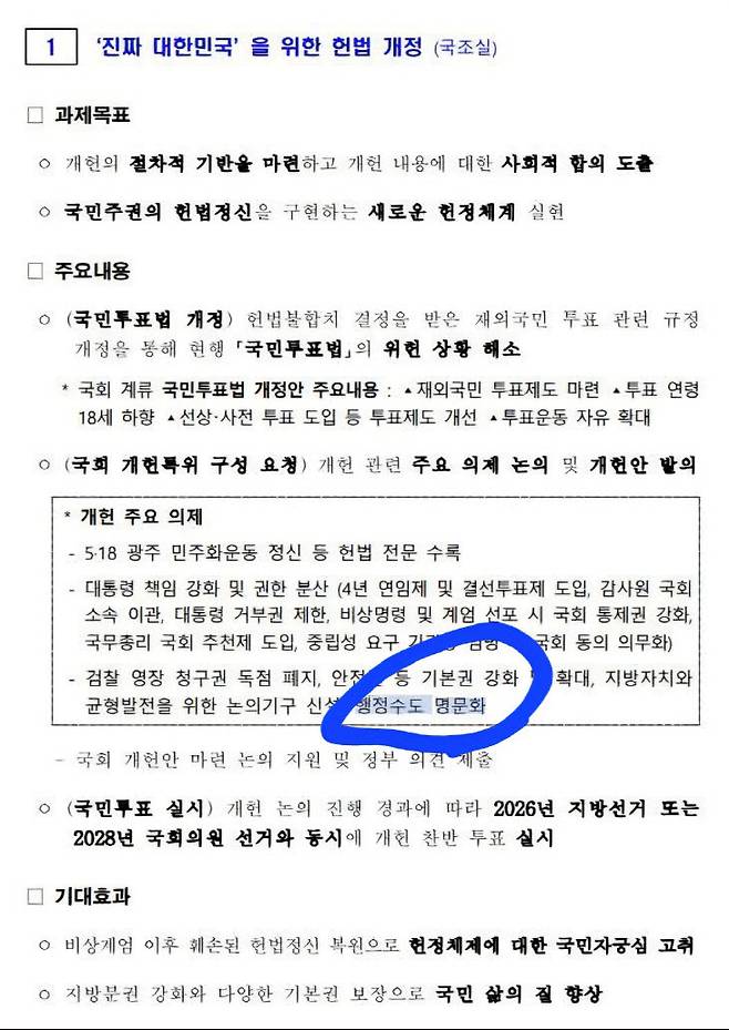 현 정부의 국정과제로 반영된 '행정수도 명문화'. (사진=민주당 제공)