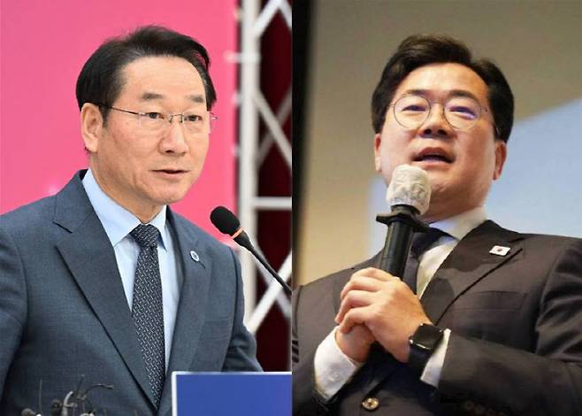 유정복(왼쪽) 인천시장과 박찬대 국회의원.