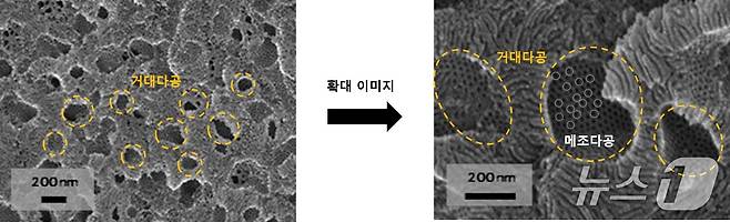 아주대 공동 연구진이 개발한 새로운 다공성 소재의 주사전자현미경(SEM) 이미지. (아주대 제공. 재판매 및 DB 금지) 2026.4.13/뉴스1