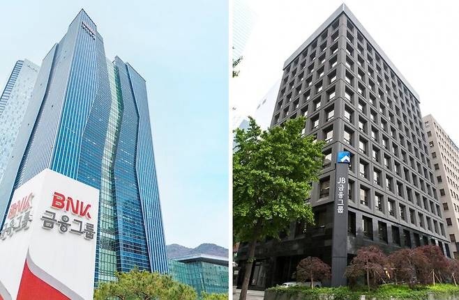 BNK금융지주(왼쪽)와 JB금융지주 본점. /각사 제공