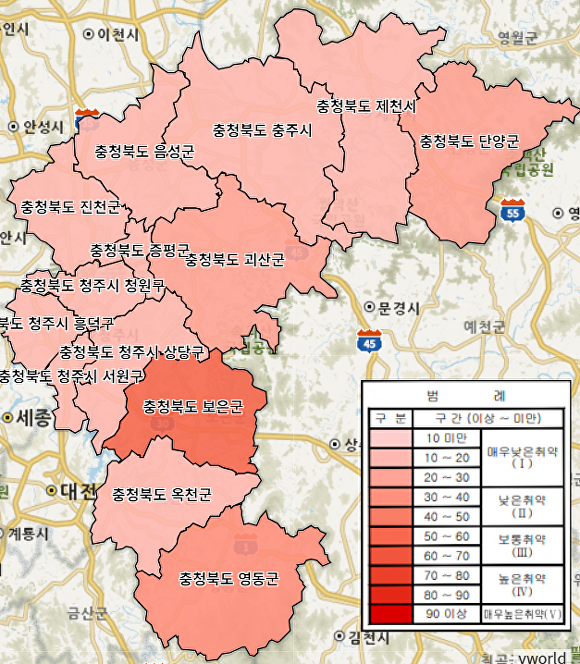 가뭄 취약 지도. [사진=국가가뭄정보포탈]