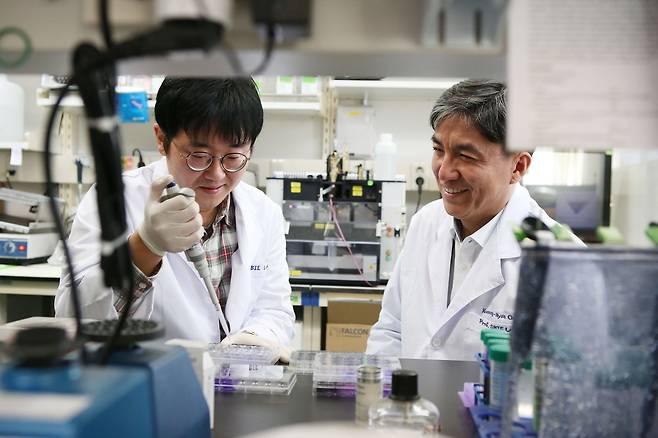 조광현(오른쪽) KAIST 교수 연구팀이 노화 관련 연구를 수행하고 있다. [KAIST 제공]