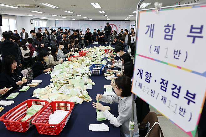 지난달 31일 서울시선관위에서 제9회 전국동시지방선거 대비 모의개표가 진행되고 있다. 연합뉴스