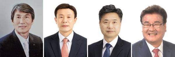 더불어민주당 박선규 예비후보, 국민의힘 김길수 예비후보, 엄삼용 조국혁신당 예비후보, 무소속 출마를 선언한 최명서 영월군수(왼쪽부터).