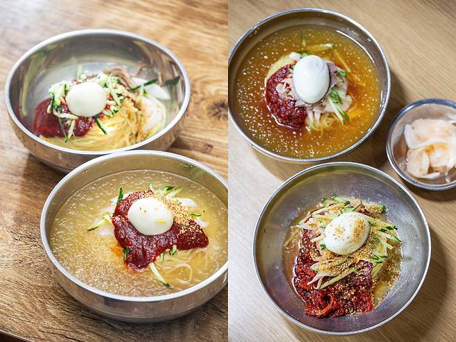 국제밀면(왼쪽)과 대가면옥의 물밀면과 비빔밀면. /김종연 영상미디어 객원기자