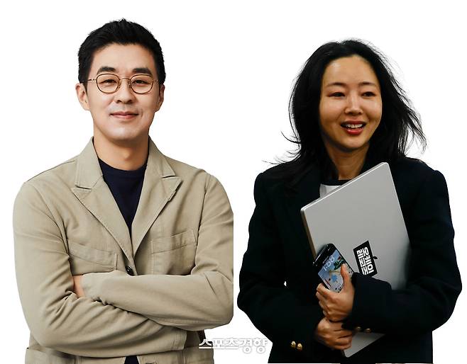 박지원 하이브 전 대표이사(왼쪽)과 민희진 전 어도어 대표. 경향신문 자료사진