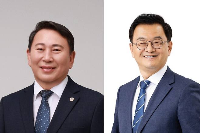 ▲ (왼쪽부터) 명재성 더불어민주당 고양시장 예비후보,&nbsp;민경선 더불어민주당 고양시장 예비후보