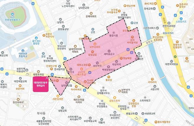 대전문창2동 우편취급국 인근 상권. (사진=소상공인 365 제공)