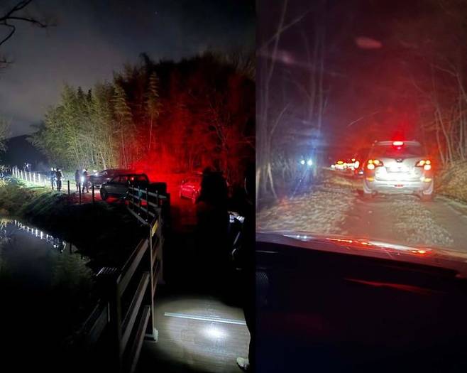 살목지 인근에 늘어선 차량들. SNS캡쳐