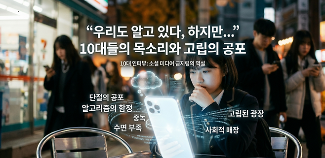 2026년 초 진행된 퓨 리서치 센터의 인터뷰 조사에서 “SNS가 수면을 방해하는 것은 사실이지만, 여기서 소통하지 못하면 사회적으로 고립된다”라는 답변이가장 높았다. (사진=생성형 AI)