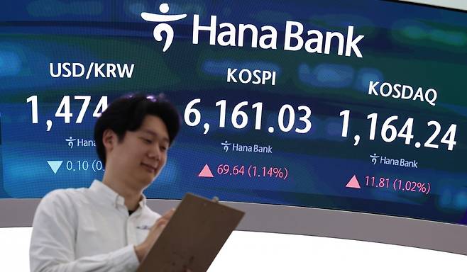 16일 오전 서울 중구 하나은행 딜링룸 현황판에 개장 시황이 나타나고 있다./사진=뉴스1