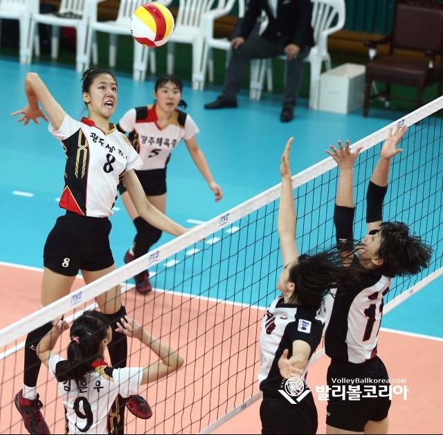 【발리볼코리아(강원 고성)=김경수 기자】지난 5월31일에 강원도 고성에서 열린 제45회 전국소년체육대회 배구 여중부 경기에서 광주체육중 정호영의 공격 모습.2016.05.31.