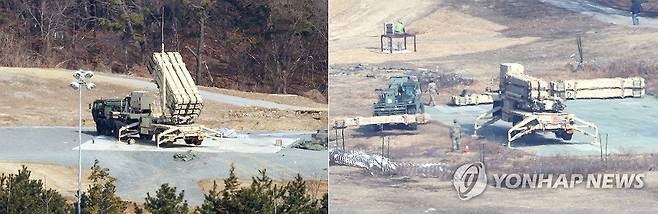 해체 작업 진행되는 사드 기지의 방공무기 발사대 (성주=연합뉴스) 김현태 기자 = 10일 미국 국방부가 한국에 배치된 사드(THAAD·고고도 미사일 방어체계) 중 일부를 중동 지역으로 이동시키고 있다는 보도가 나온 가운데 지난 5일 경북 성주군의 미군 사드 기지에서 방공무기 발사대 해체 작업(사진 오른쪽)이 진행되고 있다. 같은 시각 다른 발사대(사진 왼쪽)는 준비 태세를 갖춘 모습이다. 2026.3.10 mtkht@yna.co.kr