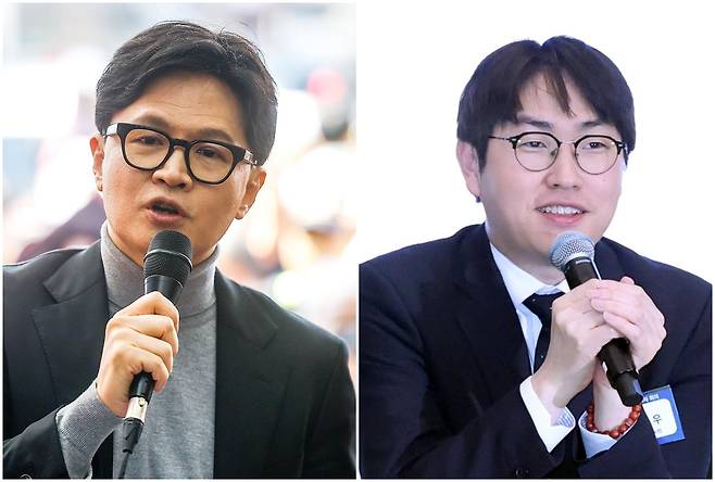부산 북갑 보궐선거에 출마 예정인 한동훈 전 국민의힘 대표와 정청래 대표로 부터 출마 러브콜을 받고 있는 하정우 청와대 AI미래기획수석. /뉴스1