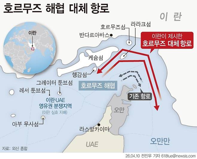 이란이 호르무즈해협에서 제시한 대체 항로.뉴시스