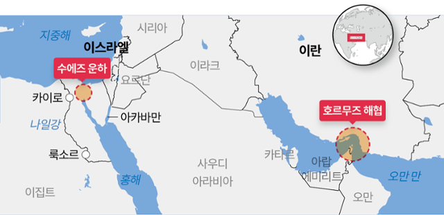 수에즈 운하와 호르무즈해협.