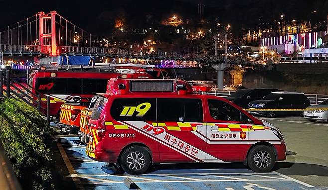 소방 당국이 17일 늑구를 포획하기 위해 대전시 중구 안영동 뿌리공원 근처로 출동했다. 김성태 객원기자