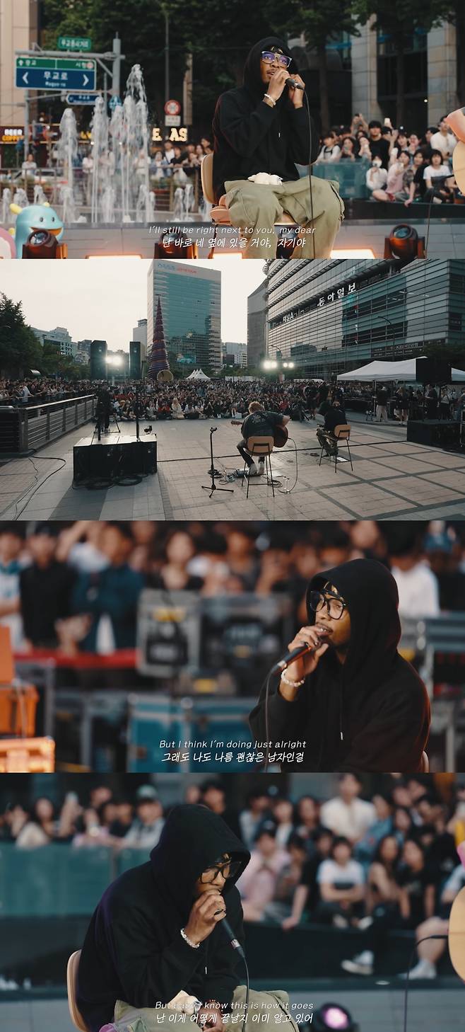 살인 혐의로 구속된 d4vd의 2025년 내한 버스킹 당시 모습. 유니버셜 뮤직 코리아 공식 유튜브 채널 캡처