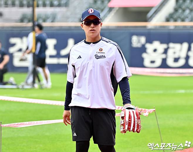 17일 오후 서울 송파구 잠실야구장에서 열리는 '2026 신한 SOL Bank KBO리그' KIA 타이거즈와 두산 베어스의 경기, 두산 손아섭이 훈련에 임하고 있다. 잠실, 김한준 기자
