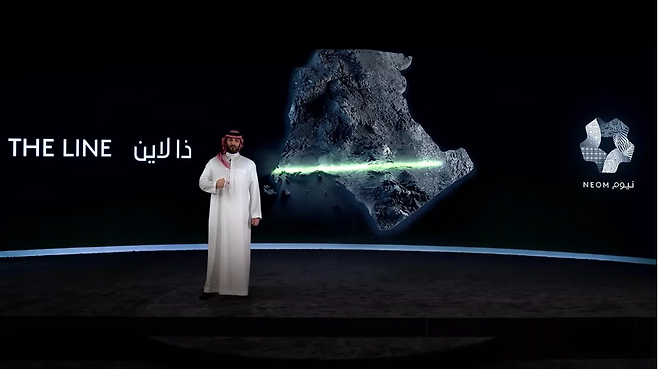 2021년 직접 네옴의 더 라인 계획을 발표했던 무함마드 빈 살만 왕세자. 네옴 제공