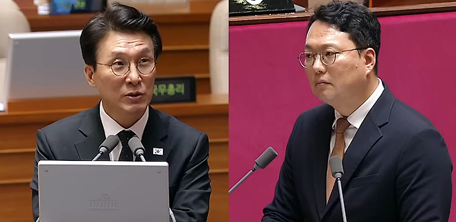 김민석 국무총리(사진 왼쪽), 천하람 개혁신당 원내대표. 사진=국회방송 캡처