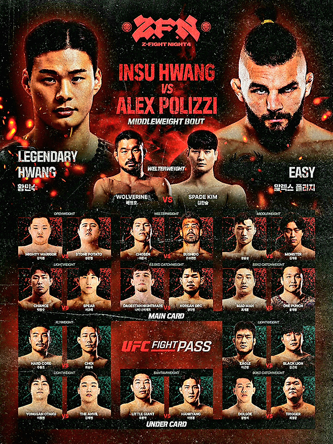 티켓링크 라이브 아레나(서울올림픽핸드볼경기장)에서 2026년 5월 종합격투기대회 Z-Fight Night 04가 언더카드 5경기 및 메인카드 8경기 총 13경기 규모로 열린다. UFC 타이틀전 출신 ‘코리안 좀비’ 정찬성 대표의 ZFN은 UFC Fight Pass로 글로벌 생중계된다. 사진=MCP ECC