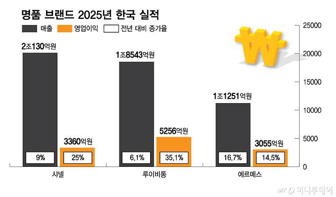 명품 브랜드 2025년 한국 실적/그래픽=김다나