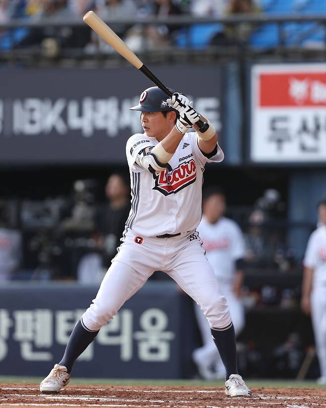 ▲ 8회 동점 적시타를 친 정수빈 ⓒ두산베어스