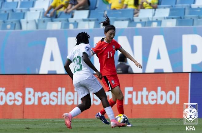 여자축구대표팀이 19일(한국시간) 브라질에서 열린 FIFA 시리즈 2026 잠비아와 3차전에서 1-1로 비겼다. (대한축구협회 제공)