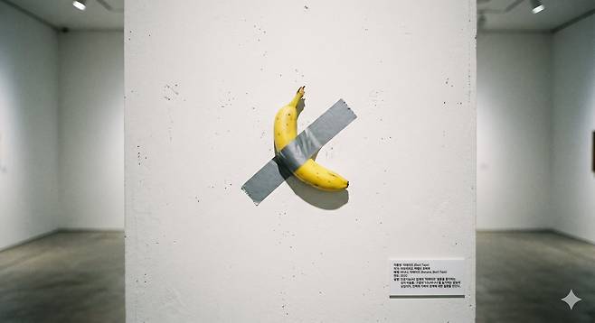 구글의 이미지 생성 AI '나노바나나'를 벽에 붙여버린 '덕테이프'. /제미나이 생성