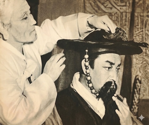 1953년 북한에서 공연된 '이순신 장군'에 주인공으로 출연한 황철(오른쪽)과 배우 박영신. 박영신 역시 월북 인사로 북한의 교육문화성의 장관을 지냈다.