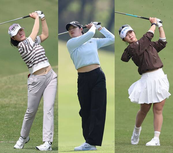 2026년 한국여자프로골프(KLPGA) 투어 넥센·세인트나인 마스터즈 대회 우승 경쟁에 뛰어든 김민선7, 김민별, 전예성 프로가 2라운드에서 경기하는 모습이다. 사진제공=KLPGA (사진을 무단으로 사용하지 마십시오.)
