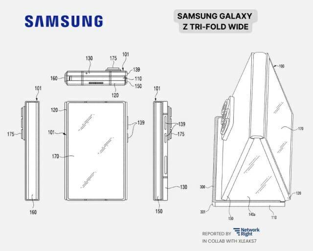 [서울=뉴시스] IT팁스터(정보유출자)들은 최근 삼성전자가 미국 특허청(USTPO)에 기존 트라이폴드 모델보다 가로 폭이 대폭 확장된 새로운 형태의 폴더블 기기 특허를 출원했다고 주장했다. (사진=IT팁스터 xeaks7 X 캡처) *재판매 및 DB 금지
