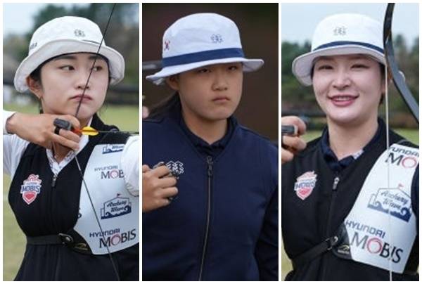(맨 왼쪽부터) 한국 양궁 국가대표 선수로 선발된 이윤지(25·현대모비스), 강연서(14·부천G-스포츠), 강채영(30·현대모비스). 한국양궁협회 제공