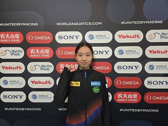 박시은이 19일 경북 김천실내수영장에서 열린 제98회 동아수영대회 여자 일반부 평영 100m 결선서 1분08초70의 대회 기록으로 가장 먼저 패드를 찍었다. 사진제공│대한수영연맹