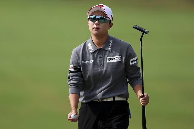 김효주가 지난 17일 열린 LPGA 투어 JM 이글 LA 챔피언십 1라운드 도중 14번 홀에서 보기를 한 뒤 아쉬워하는 표정을 짓고 있다. 게티이미지코리아