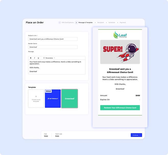 기프트로넛은 단순하고 깔끔한 인터페이스로 편리하게 기프트카드를 발송할 수 있다. / 윈큐브마케팅