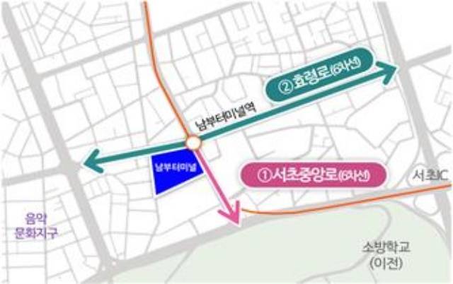 서울시가 남부터미널을 중심으로 약 1km 일대를 대상으로 중장기 재편 전략을 추진한다. 사진은 가로환경 개선사업 사업대상지. /서울시
