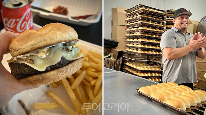 이나스 키친의 먹음직스런 수제 버거 (좌), 허맨스 베이커리에서 가장 인기가 많다는 스위트 브레 (우) / 사진- 박은하 기자