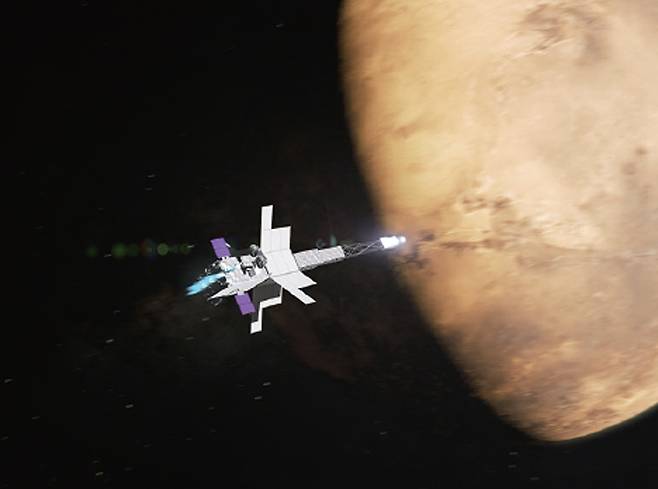 미국의 원자력 추진 무인 우주선인 SR-1 프리덤과 화성 이미지. 미국은 2028년 처음으로 원자력 추진 우주선을 화성에 보내겠다고 밝혔다. /사진 NASA