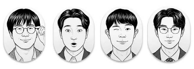매일경제 디지털테크부 AI 담당 기자 4인. 프로필 사진을 기반으로 AI로 재생성한 이미지. 왼쪽부터 김태성, 강영운, 정호준, 박성배 기자.